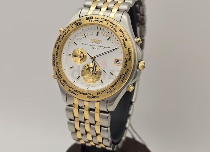 Rare Seiko 6m15-9010 World Time Quartz Analog Chronograph