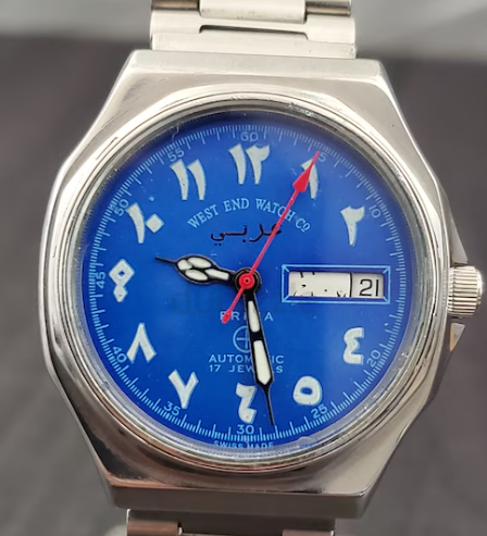 VINTAGE WEST END WATCH SOWAR MILITARY AUTOMATIC ETA MOVEMENT ARABIC BLUE DIAL FOR MEN’S