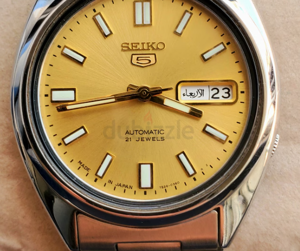 Seiko5 Automatic 7S26 caliber 21-jewels Golden dial Japan made Mens Watch(USED)