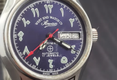 VINTAGE WEST END WATCH SOWAR MILITARY AUTOMATIC ETA MOVEMENT ARABIC BLUE DIAL FOR MEN’S