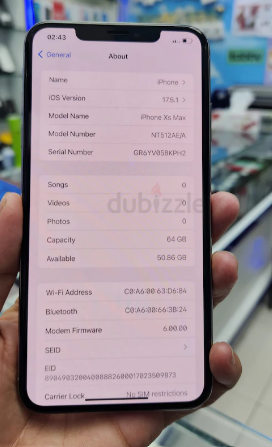 IPHONE XS MAX STORAGE 64GB BATTERY HEALTH 85 %