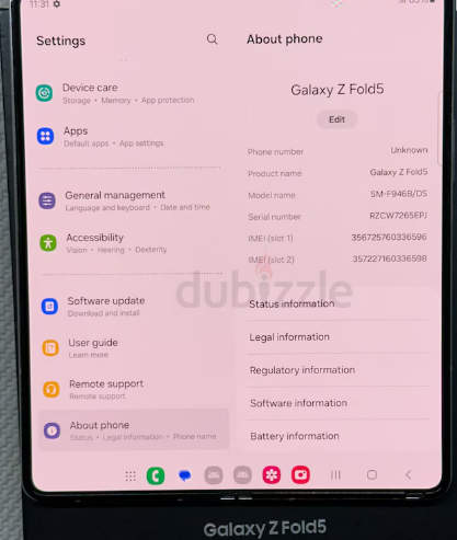 SAMSUNG GALAXY Z FOLD 5 PHYSICAL DUAL SIM 12/512GB STORAGE