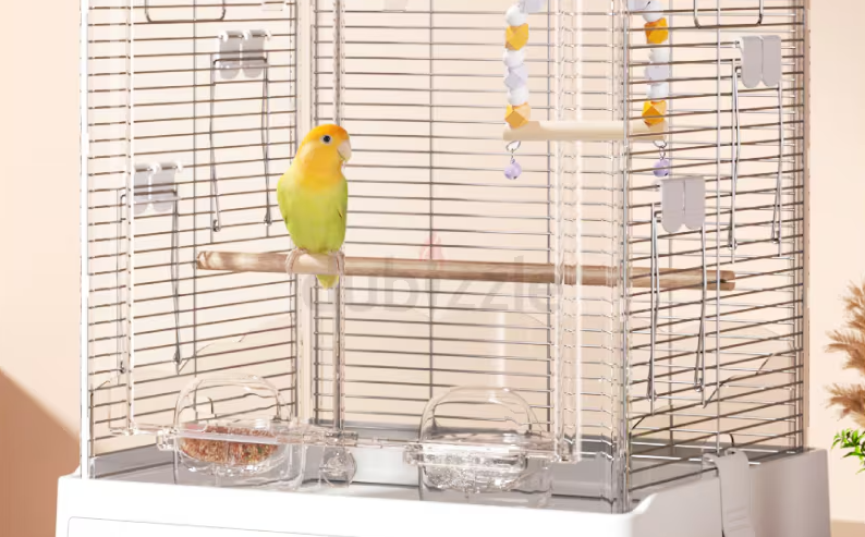 Acrylic Bird Cage With Free Bird Bathroom, Leather Cover 16 Pads