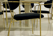 Elegant Beige Gold Dining Table with 6 Black Velvet Chairs for Sale