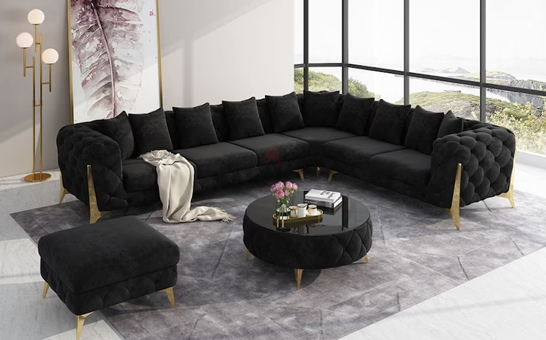 Corner Black L shape sofa set for sale