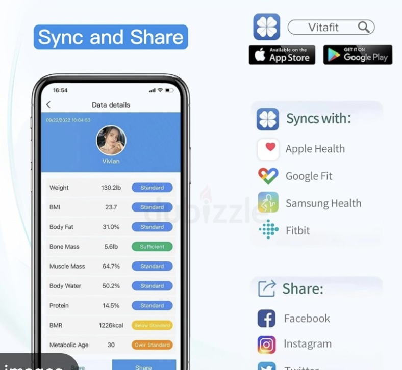 Vitafit Smart Bathroom Scale for Body Weight and Fat