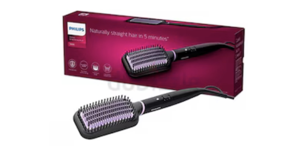 Philips Bhh880/00 Stylecare Essential Heated Straightening Brush with 2 Pin Black Purple