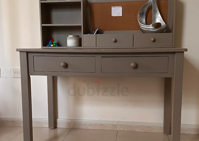 Pottery barn grey desk with shelves