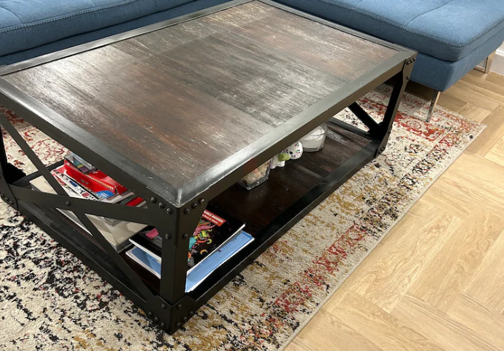 Solid Wood and Metal Coffee Table