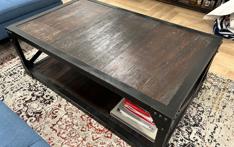 Solid Wood and Metal Coffee Table