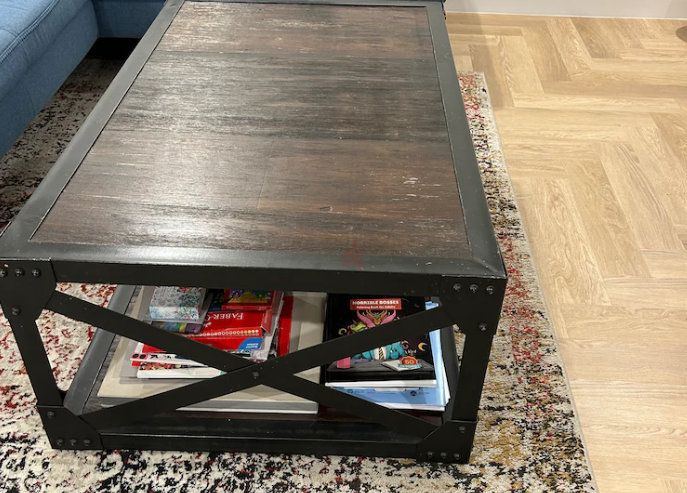 Solid Wood and Metal Coffee Table