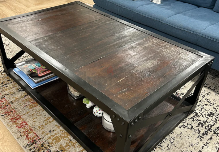 Solid Wood and Metal Coffee Table