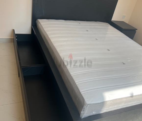 IKEA Malm Queen Size storage bed frame with IKEA Brand Mattress for sale in good condition