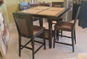 High Wooden Dining Table Set