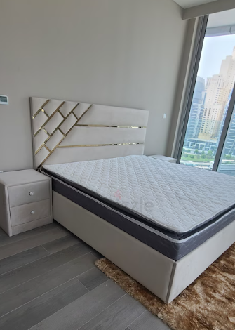 Brand New Queen size bed 160×200 with gold steal .