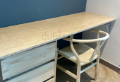 Desk set -Travertine desktop, natural wood drawers and chair – the perfect work station/ desk set up