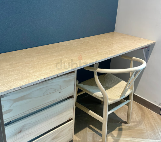 Desk set -Travertine desktop, natural wood drawers and chair – the perfect work station/ desk set up