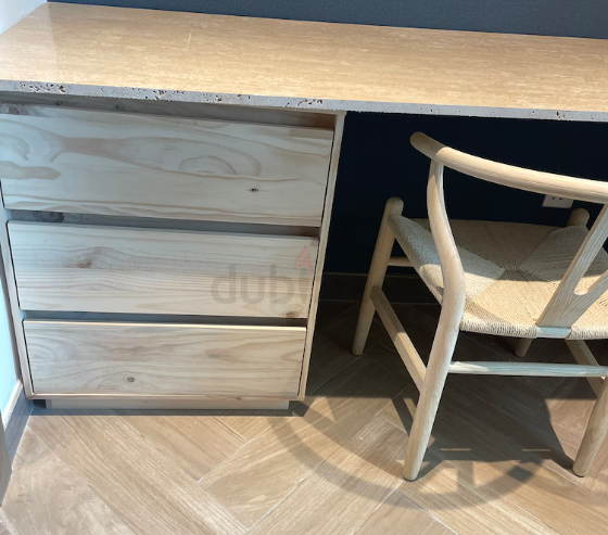 Desk set -Travertine desktop, natural wood drawers and chair – the perfect work station/ desk set up