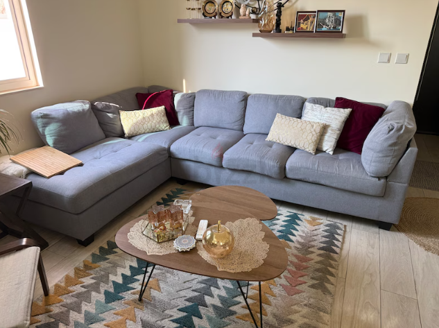 Living room – Couch cushions tables carpet