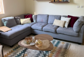 Living room – Couch cushions tables carpet