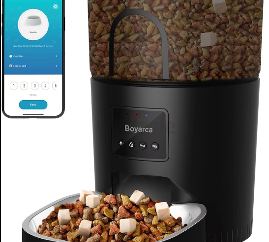 Boyarca 3L WiFi Smart Cat Feeder, app-controlled, schedules 1-10 meals/day, 1-12 portions/meal.