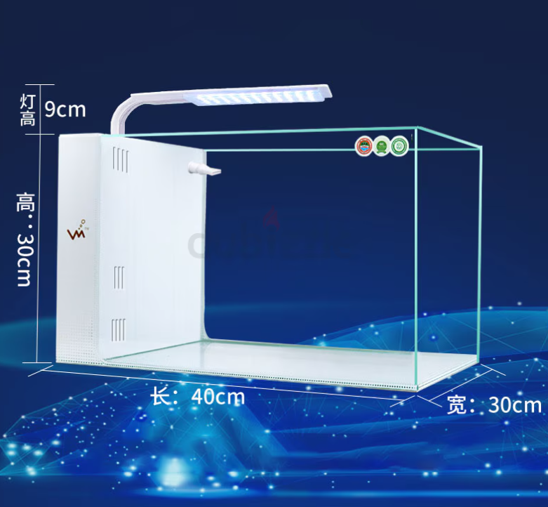 Crystal clear fish tank with filter and light (40 x 30 x 30)