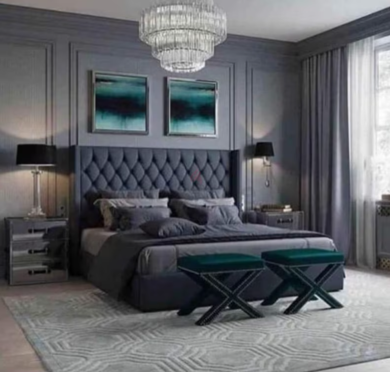 King size bed in valvet fabric