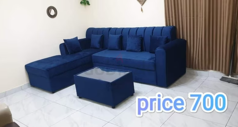 L SHAPE BLUE NEW SOFA SET FOR SALE