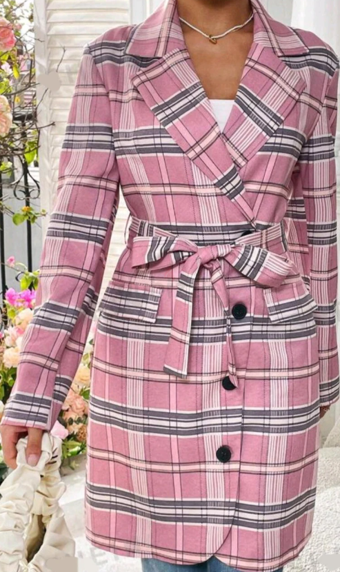 Frenchy WomenS Plaid Belted Suit Jacket