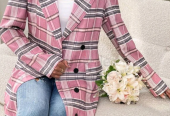 Frenchy WomenS Plaid Belted Suit Jacket