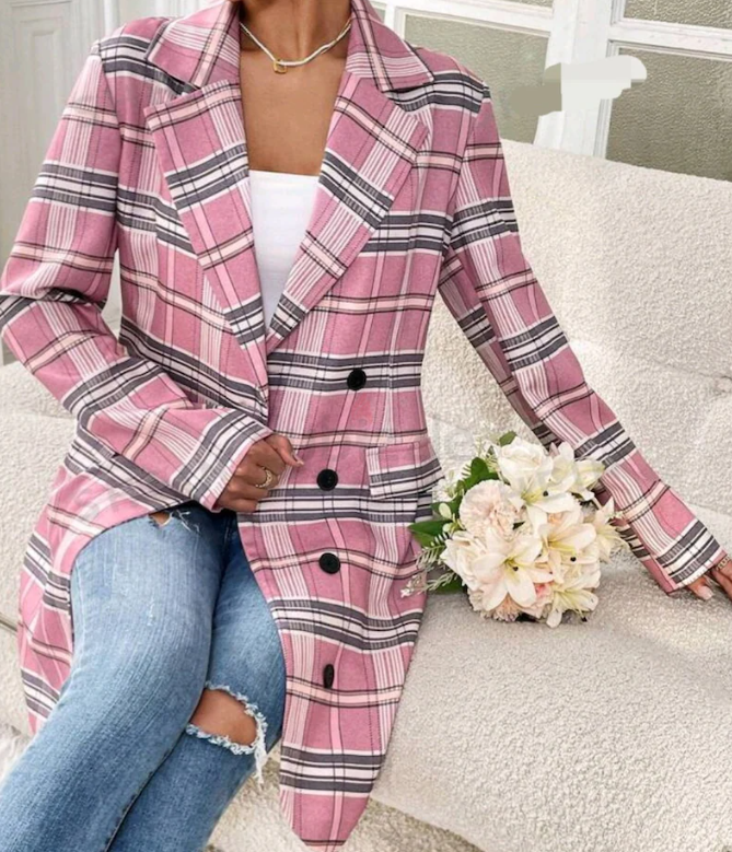 Frenchy WomenS Plaid Belted Suit Jacket