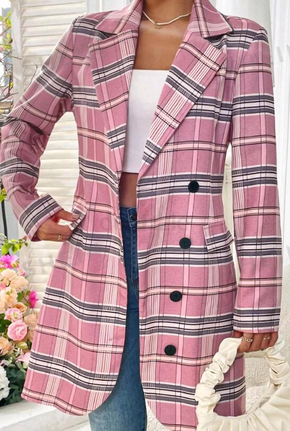 Frenchy WomenS Plaid Belted Suit Jacket