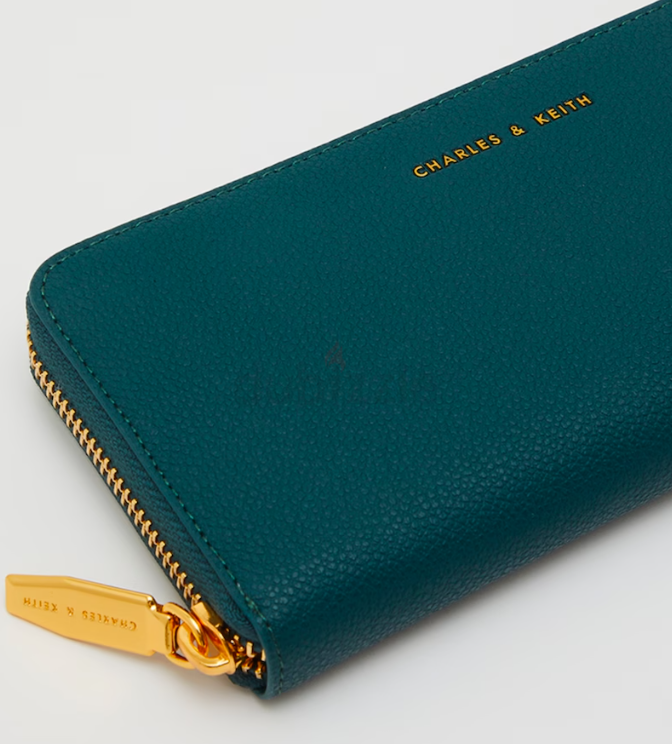 Brand New Charles Keith Green Textured Zip-around Wallet