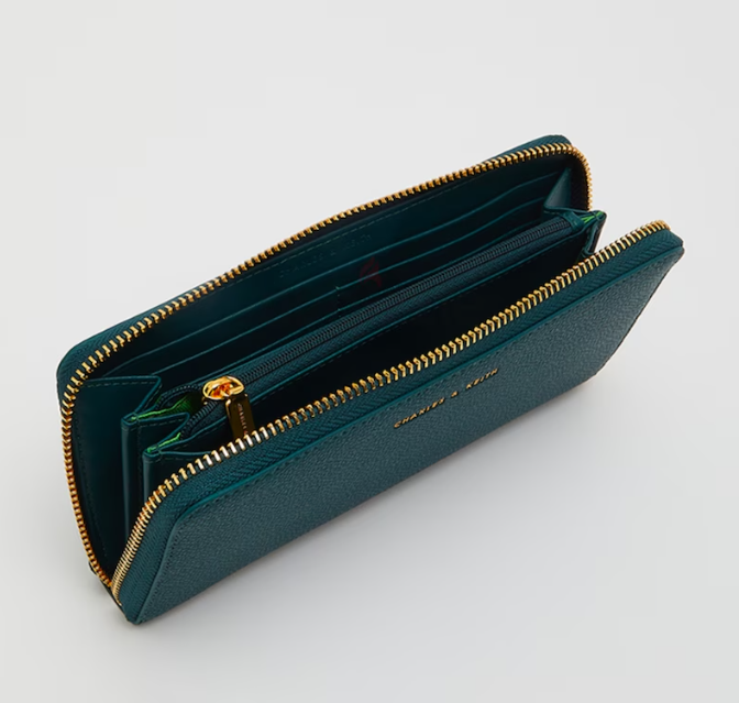 Brand New Charles Keith Green Textured Zip-around Wallet