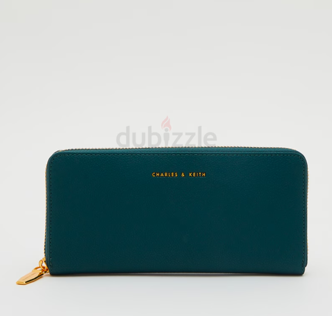 Brand New Charles Keith Green Textured Zip-around Wallet
