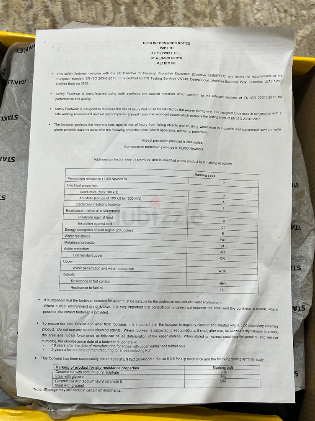 Original Stanley safety shoes size 43 brand new