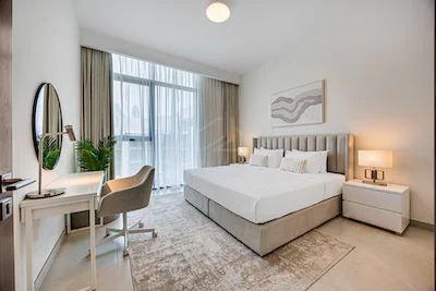 New 1 bedroom in Al-Wasl offering a serene canal-side setting