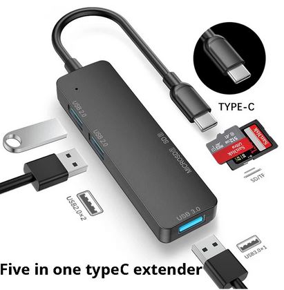 Type C Hub 5 IN 1 Multi Splitter Adapter محول موزع متعدد 5 في 1