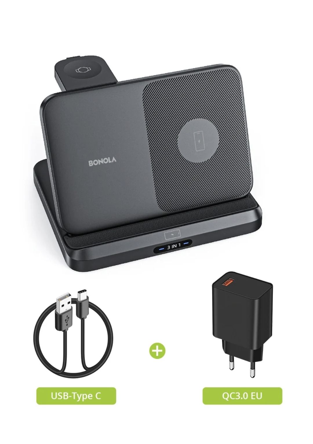 3-in-1 Foldable Fast Wireless Charger for Samsung Z Fold/Flip + Galaxy Watch + Buds”