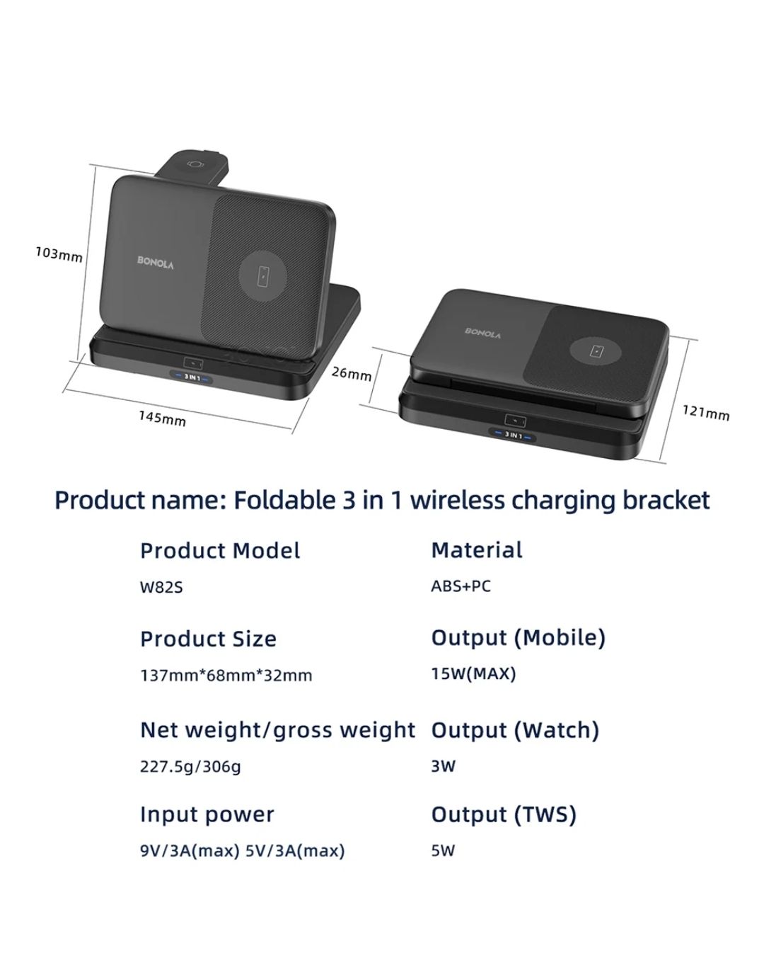 3-in-1 Foldable Fast Wireless Charger for Samsung Z Fold/Flip + Galaxy Watch + Buds”
