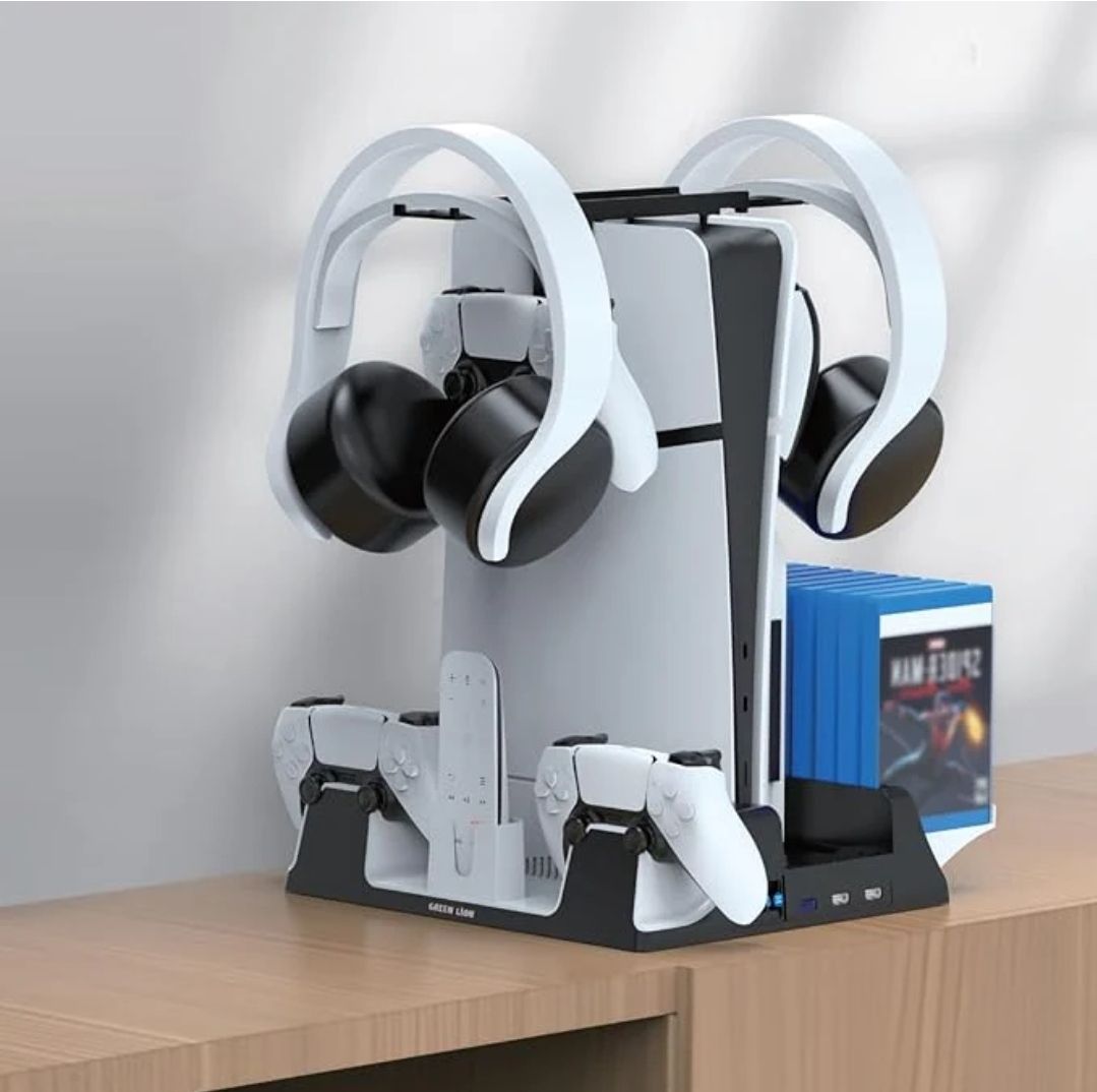 Green Lion Compatible With PS5/PS5 Slim Cooling Stand Charging Station,14 Disk Storage Hub,Simultane