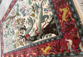 Fine Persian Qom Hunting Scene Rug – Silk Foundation, Silk Highlights