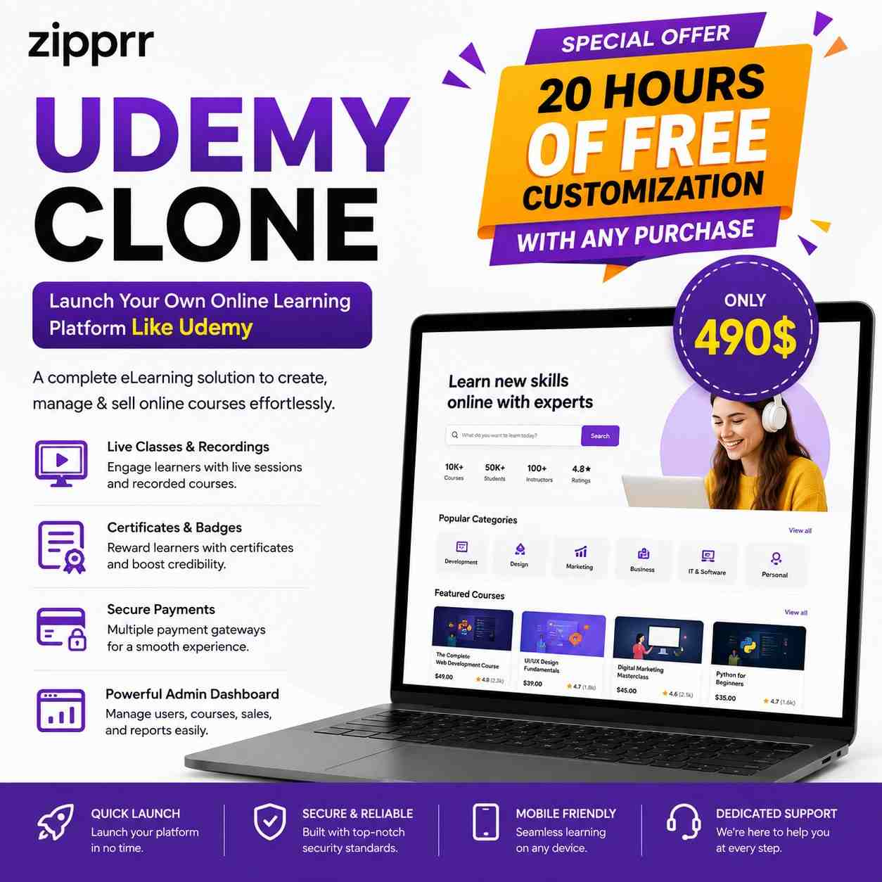 How Fast Can You Launch a Udemy Clone With Zipprr for $490?